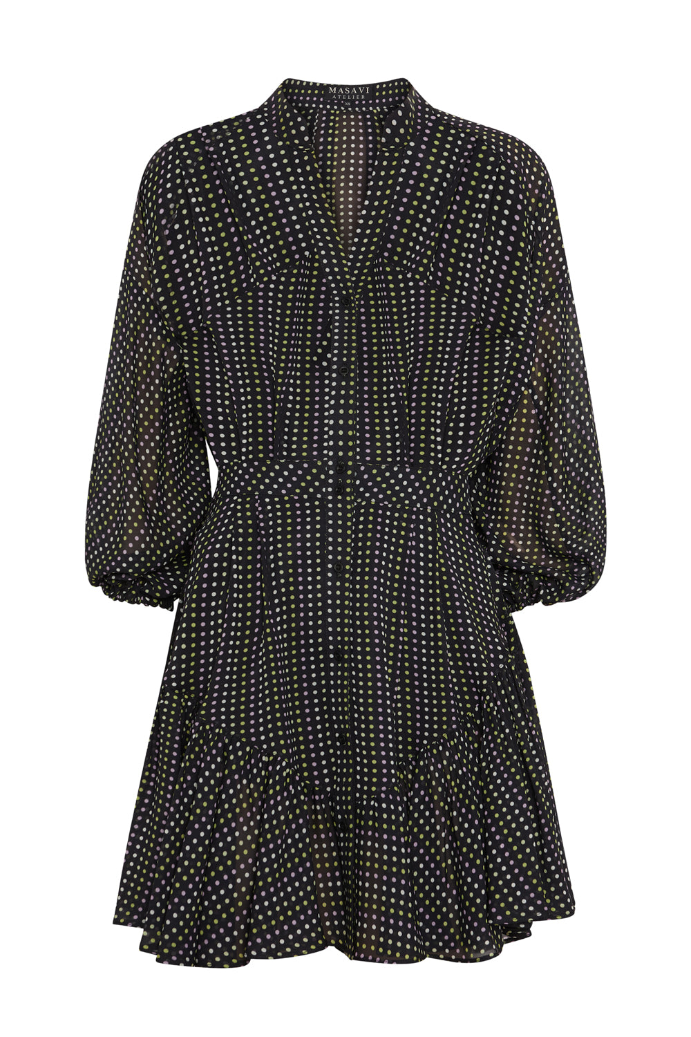 VESTIDO CORTO GEORGETTE LUNARES NEGRO