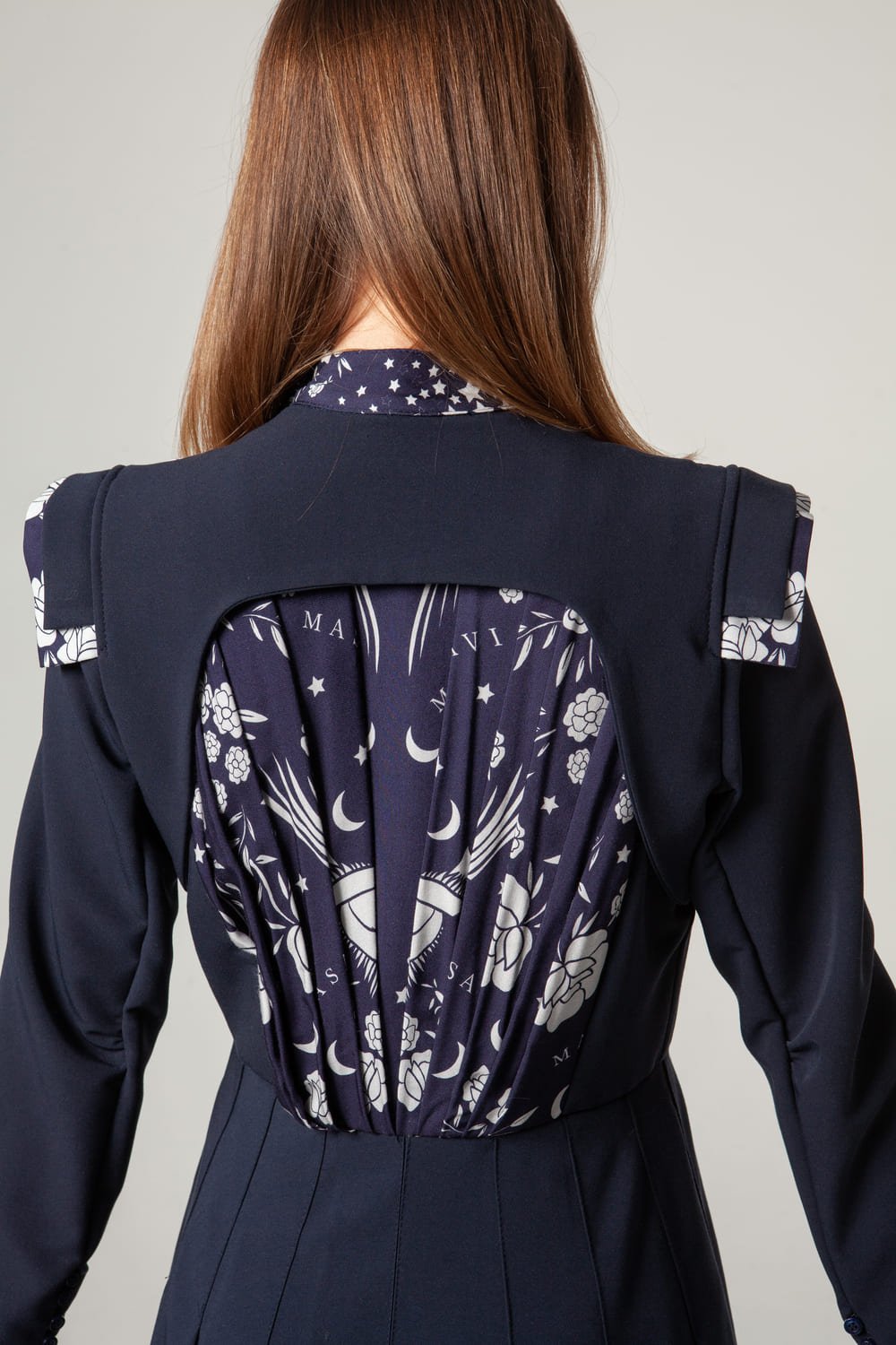 Vestido Tablas Espalda Frunce Azul Marino