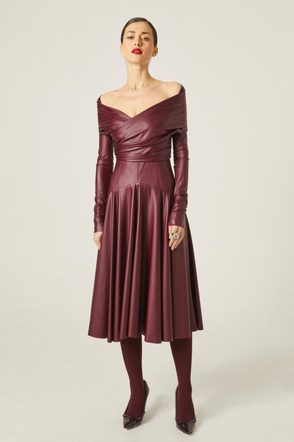 Vestido Midi Shell Encerado Lycra Burdeos