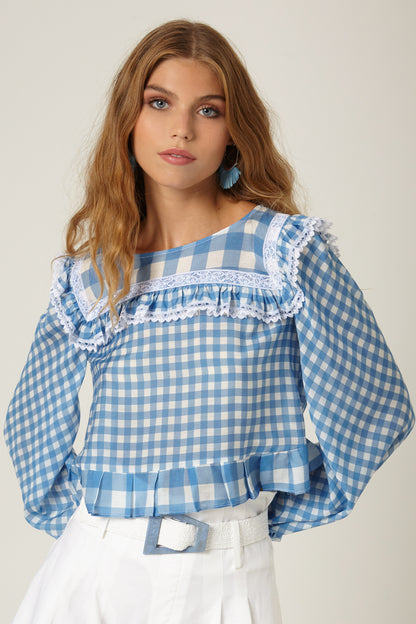 Blusa Puntilla Frunce Senapeti Cuadros