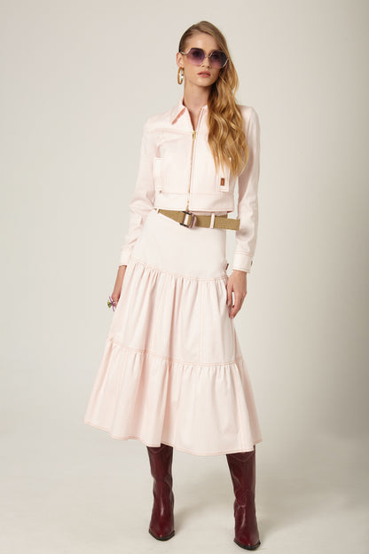 Falda Midi Volantes Satin Rosa