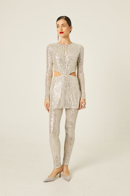 Vestido Mono Cutout Lentejuelas Nude