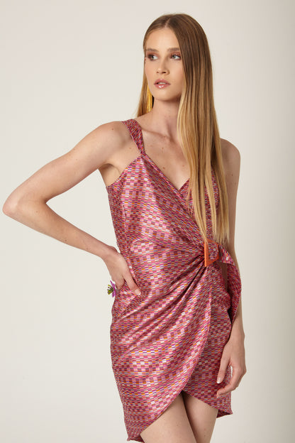 Vestido Corto Jacquard Fuxia