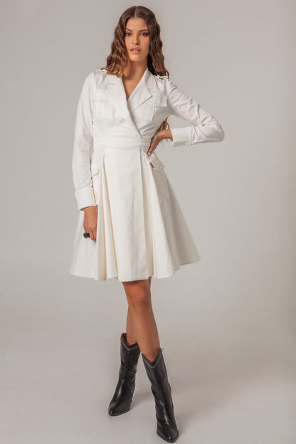 Vestido Sarga Midi Beige