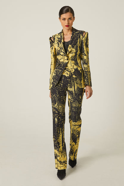 Pantalon Cremalleras Estamapado Oro