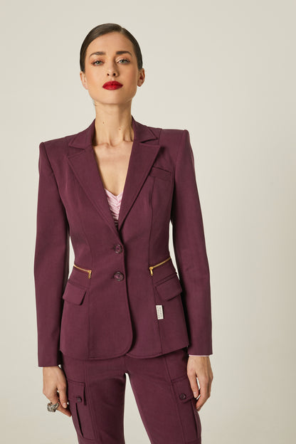 Blazer Tencel Cremalleras Berenjena