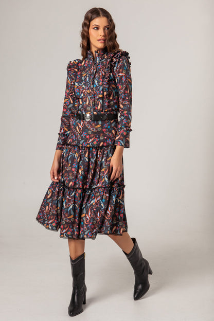 Falda Viella Midi Volantes Pasley Negro