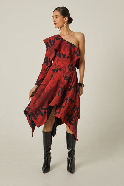 Vestido Midi Asimetrico Estampado Grafitti