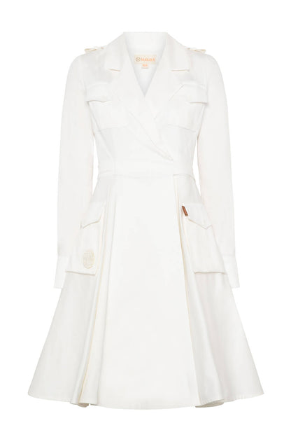 Vestido Sarga Midi Beige