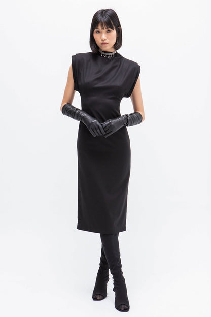 VESTIDO MIDI HOMBRERAS VANZ NEGRO