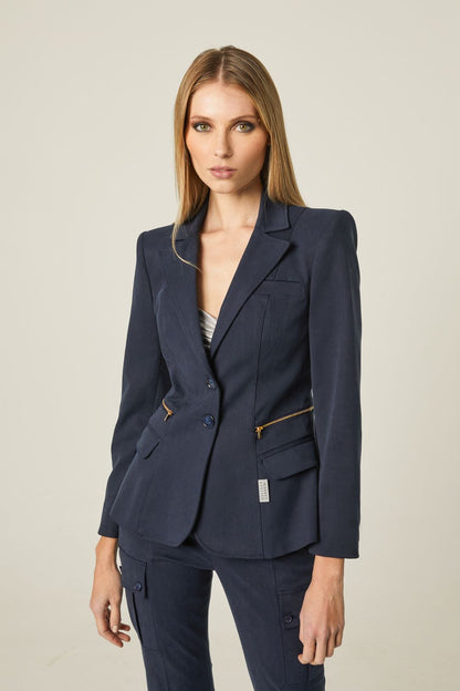 Blazer Tencel Cremalleras Azul Marino