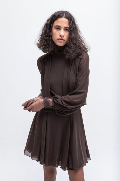 VESTIDO CORTO TULL BROWN