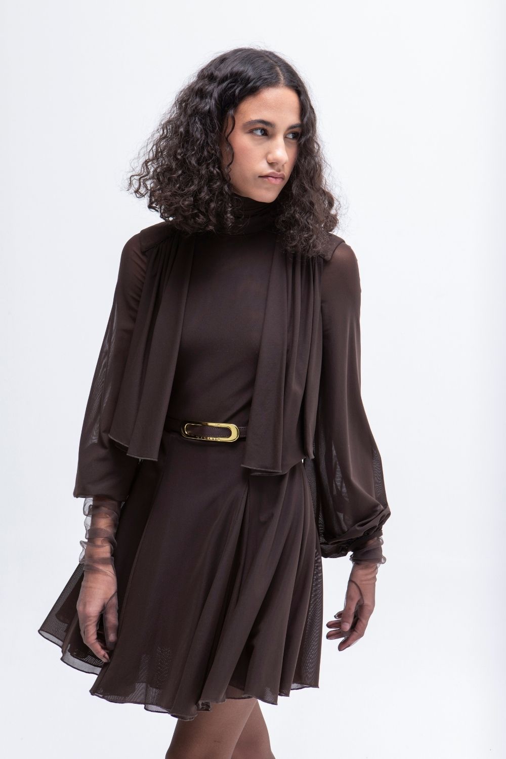 VESTIDO CORTO TULL BROWN
