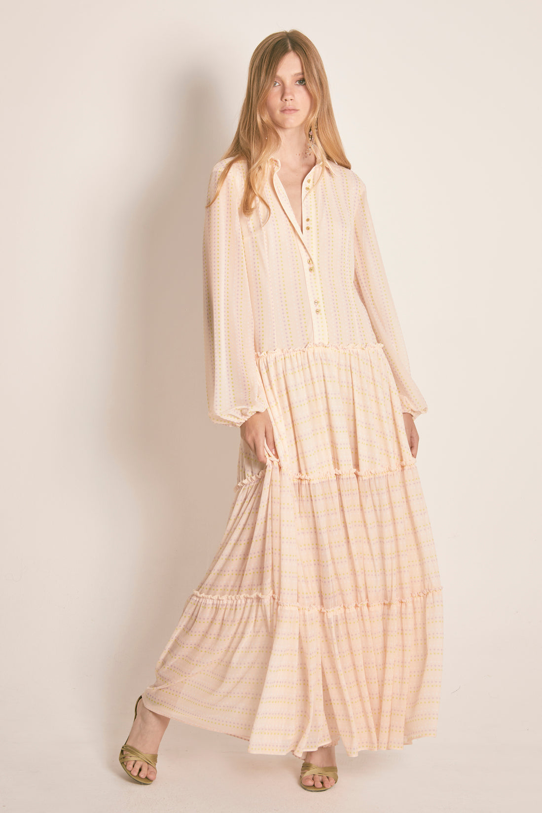 MAXI VESTIDO MESH  LUNARES NUDE