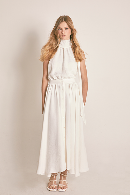 VESTIDO MIDI TWILL  BLANCO