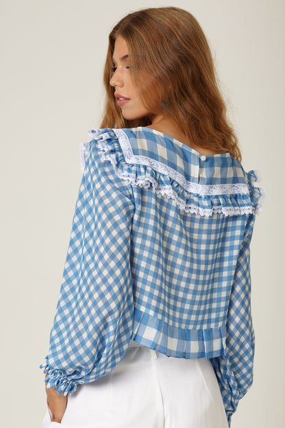 Blusa Puntilla Frunce Senapeti Cuadros
