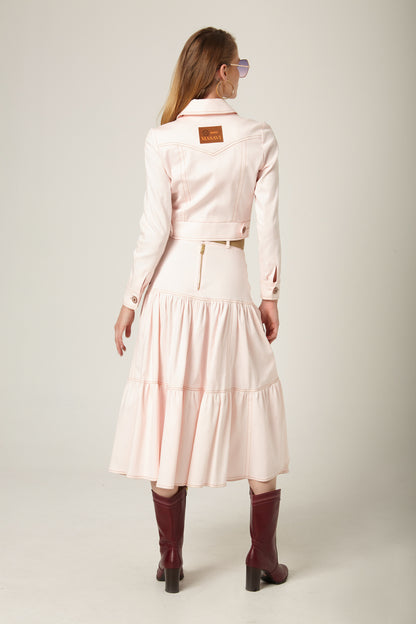 Falda Midi Volantes Satin Rosa