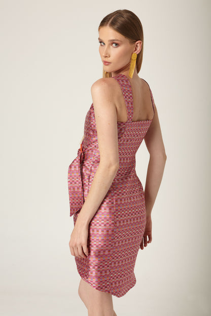 Vestido Corto Jacquard Fuxia