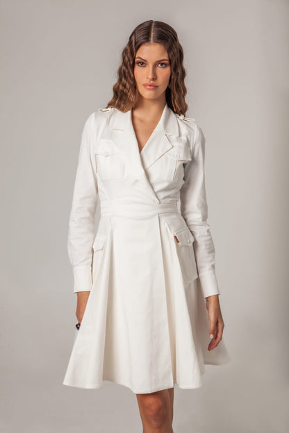 Vestido Sarga Midi Beige