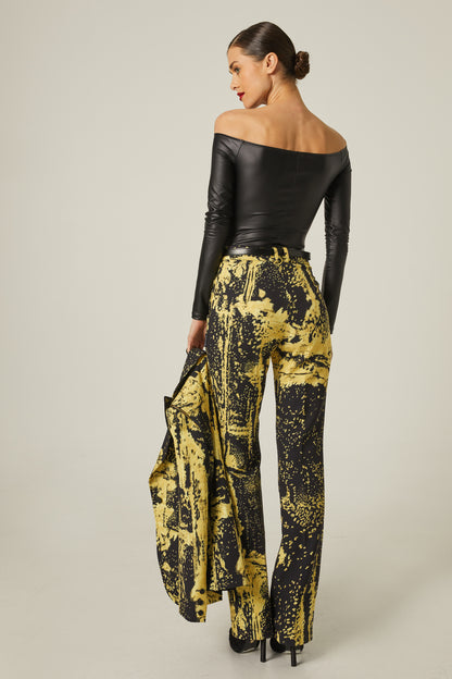 Pantalon Cremalleras Estamapado Oro