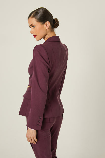 Blazer Tencel Cremalleras Berenjena