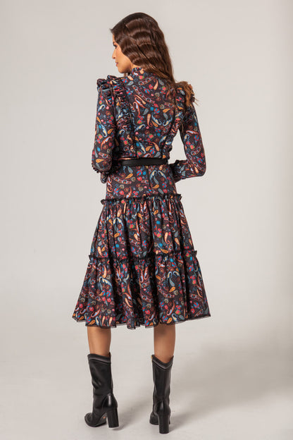Falda Viella Midi Volantes Pasley Negro