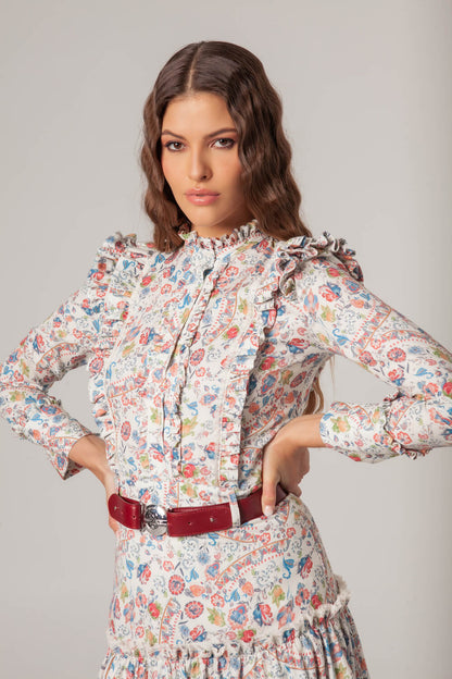 Camisa Viella  Volantes Pasley Beige
