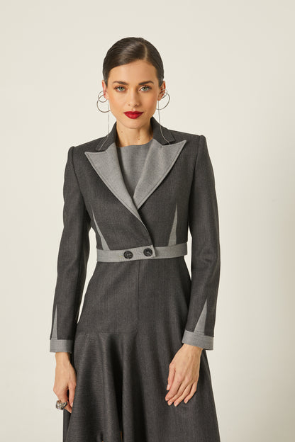 Blazer Corta Plana Espiga Combinada Gris