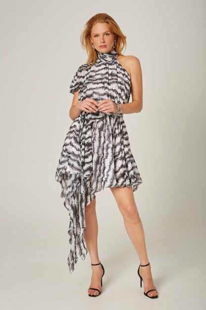 Vestido Cuello Halter Estampado Cebra