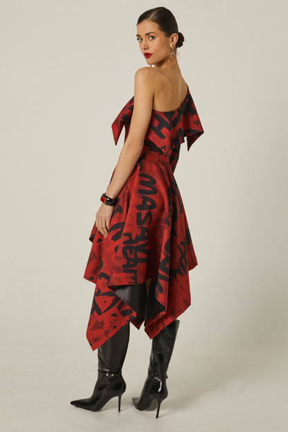 Vestido Midi Asimetrico Estampado Grafitti