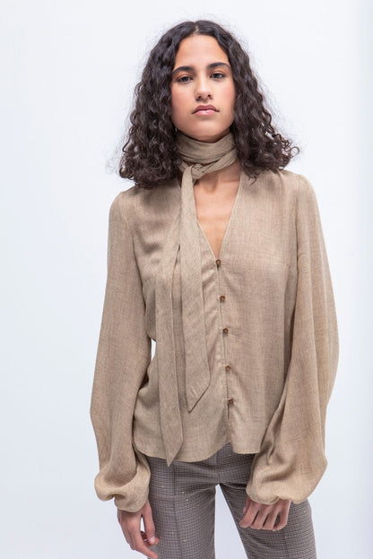 CAMISA PAÑUELO GARZA CAMEL