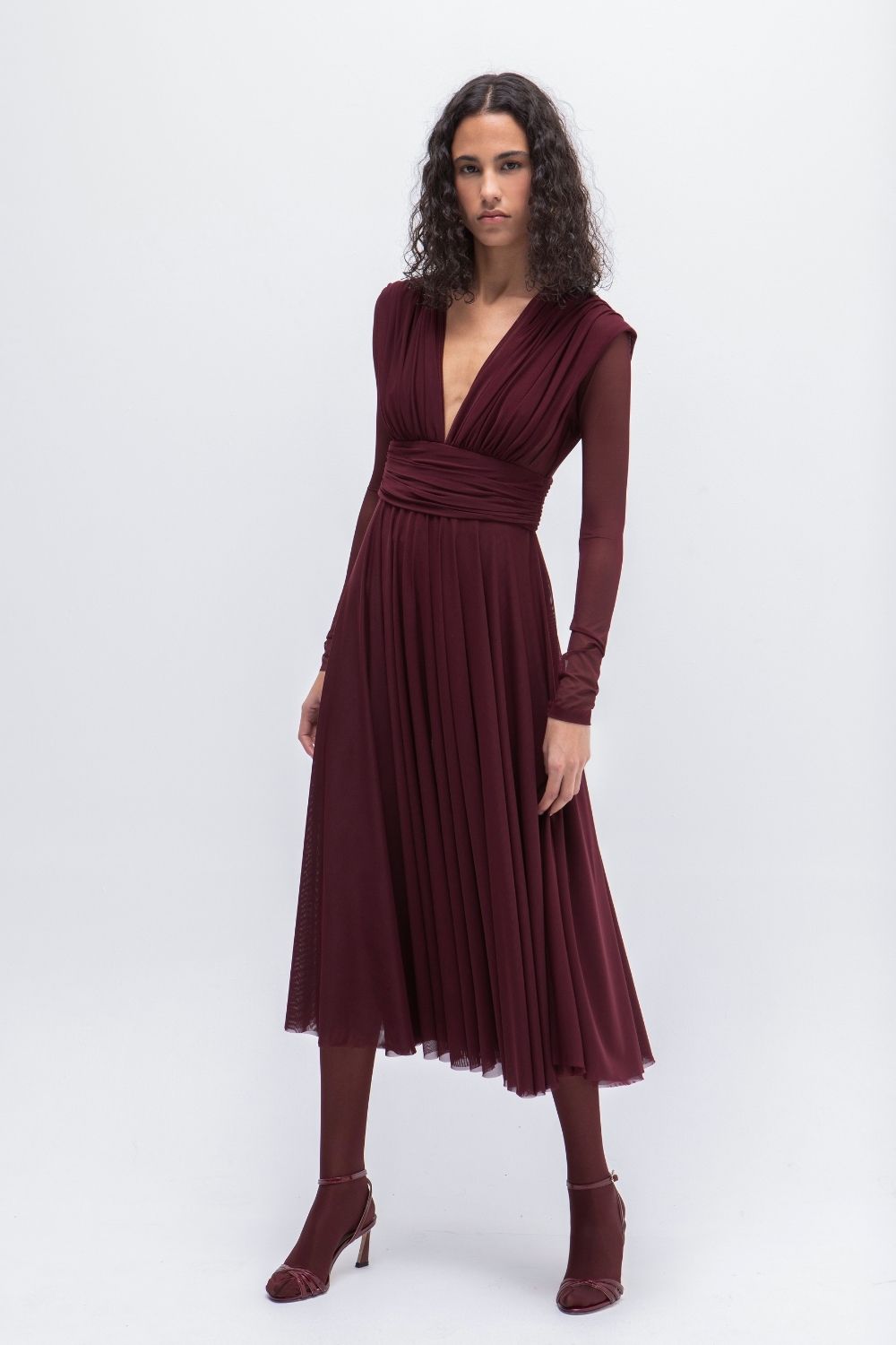 VESTIDO MIDI TULL BURDEOS