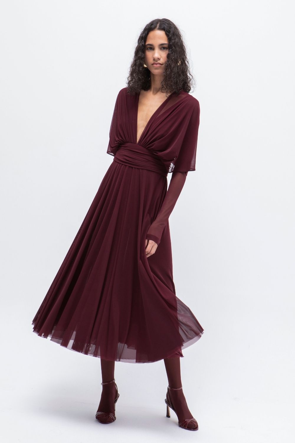 VESTIDO MIDI TULL BURDEOS