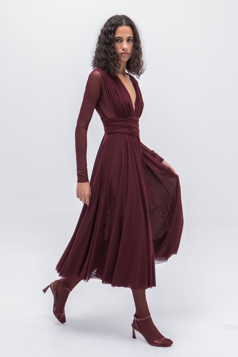 VESTIDO MIDI TULL BURDEOS