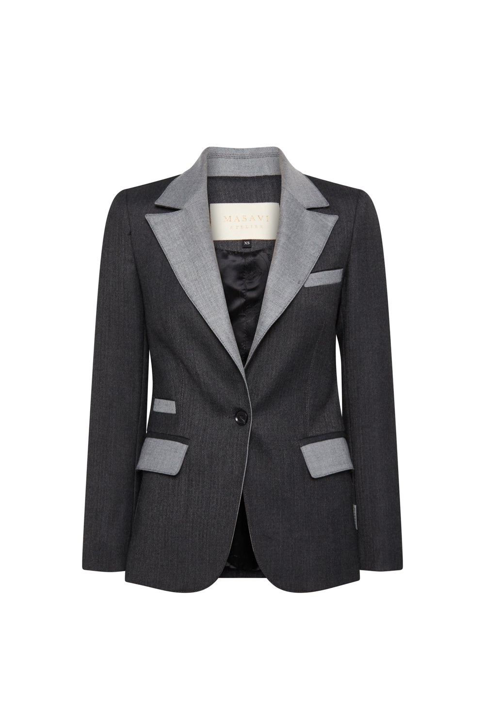 Blazer Plana Espiga Combinada Gris