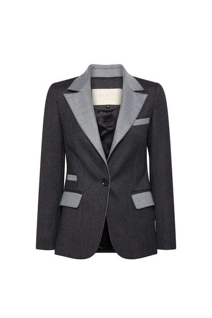 Blazer Plana Espiga Combinada Gris