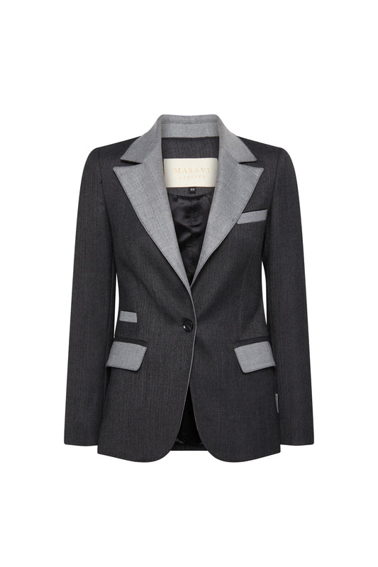 Blazer Plana Espiga Combinada Gris