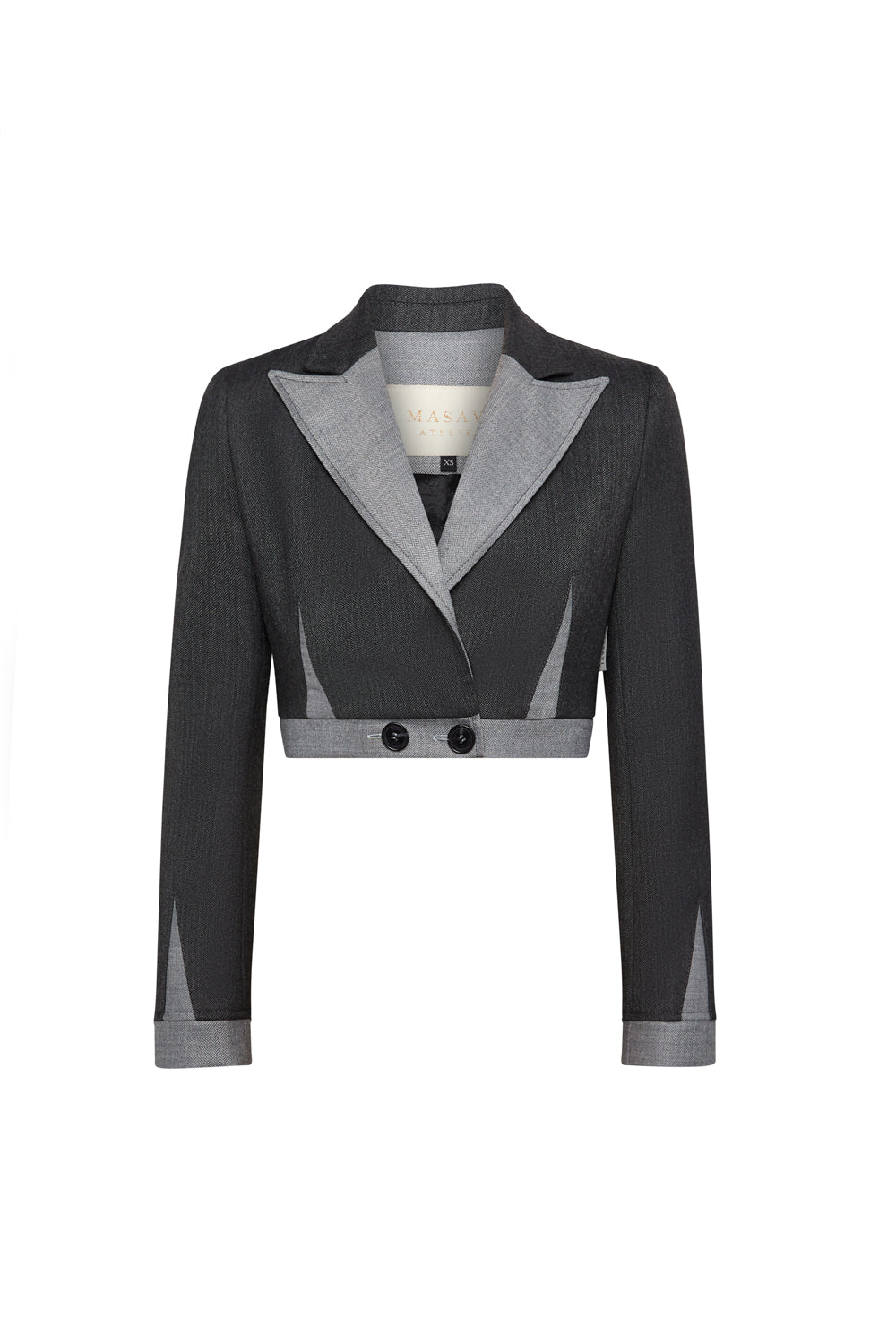 Blazer Corta Plana Espiga Combinada Gris