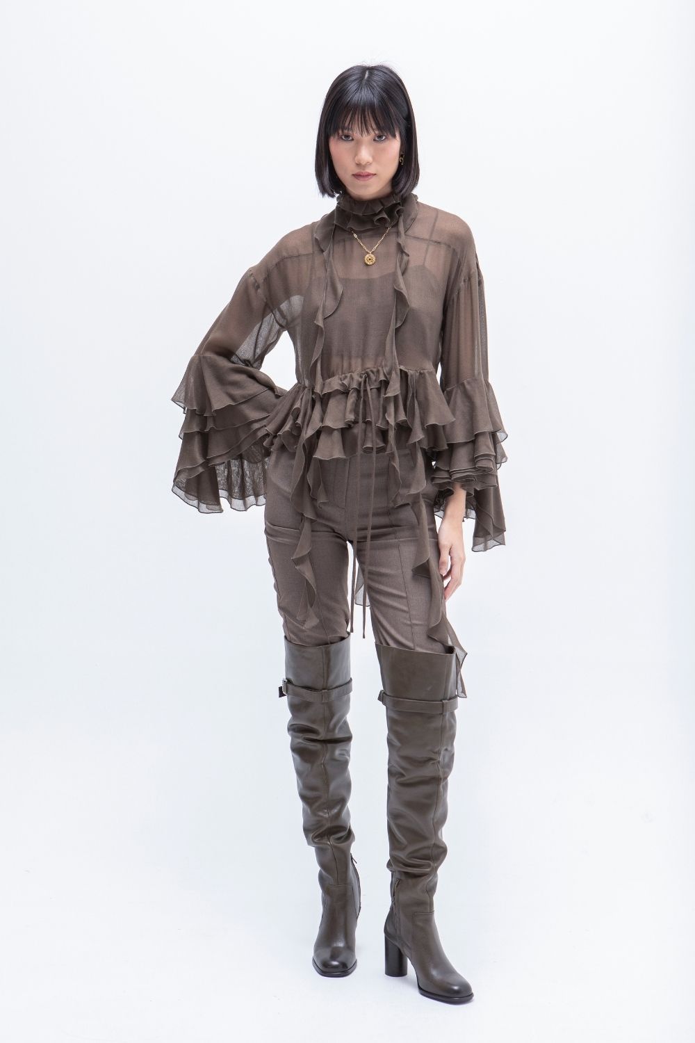 BLUSA VOLANTES GVL BROWN