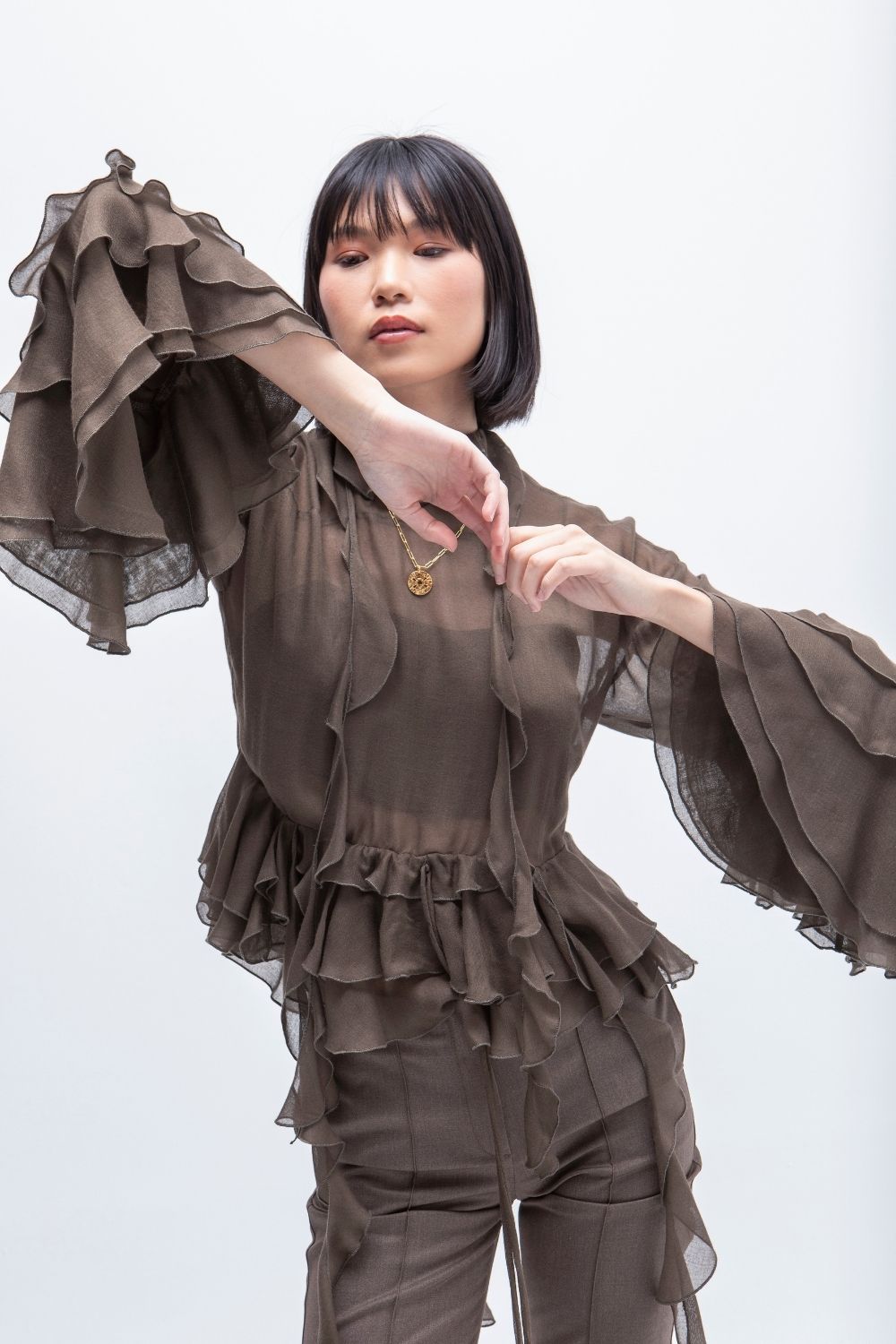 BLUSA VOLANTES GVL BROWN