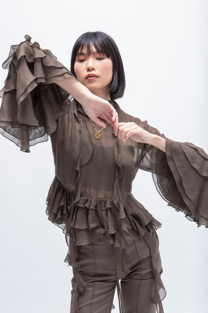 BLUSA VOLANTES GVL BROWN