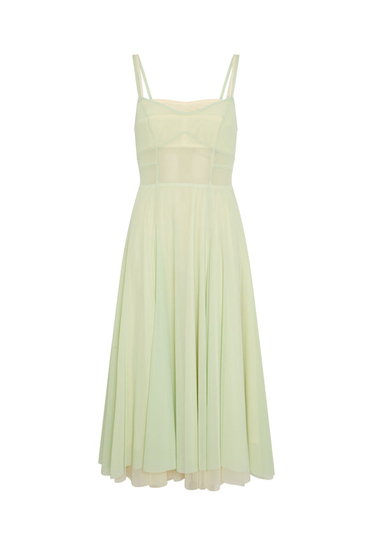 VESTIDO MIDI TULL MESH TIN VERDE PASTEL