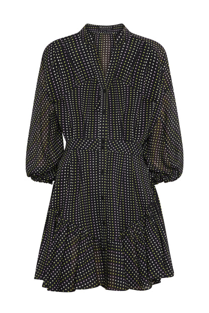 VESTIDO CORTO GEORGETTE LUNARES NEGRO