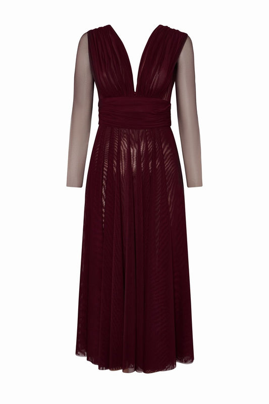 VESTIDO MIDI TULL BURDEOS