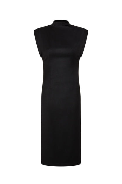 VESTIDO MIDI HOMBRERAS VANZ NEGRO
