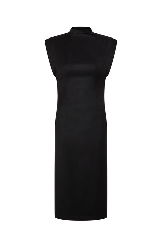 VESTIDO MIDI HOMBRERAS VANZ NEGRO