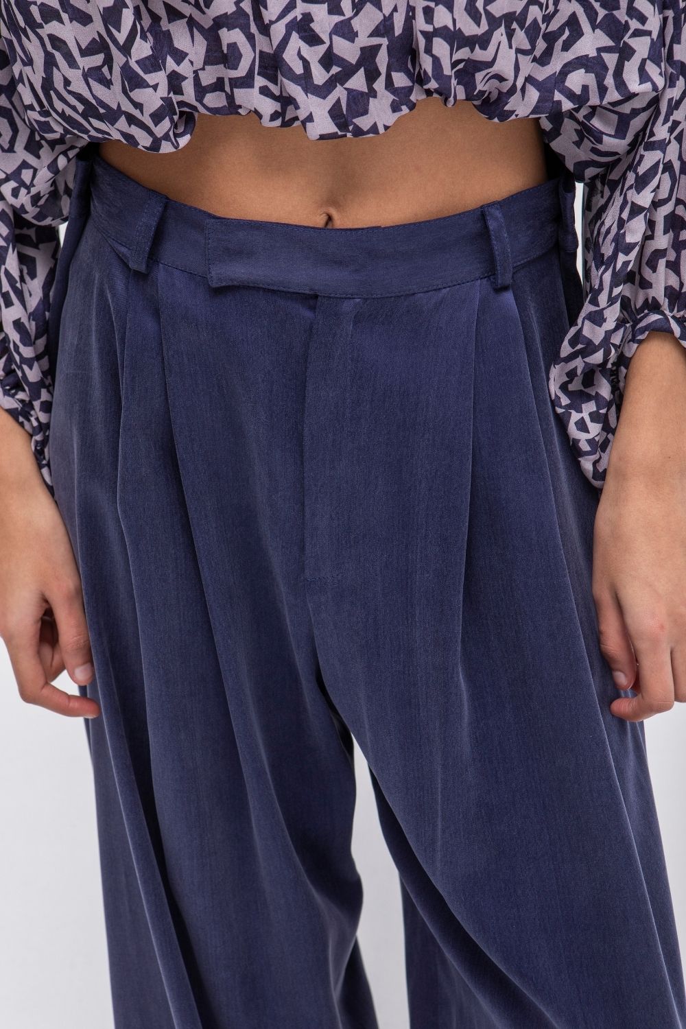 PANTALON PALAZZO CUPRO AZUL MARINO