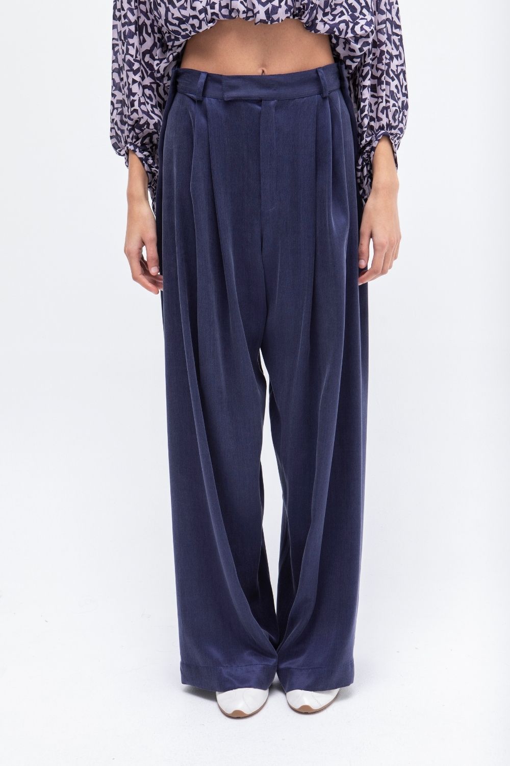 PANTALON PALAZZO CUPRO AZUL MARINO