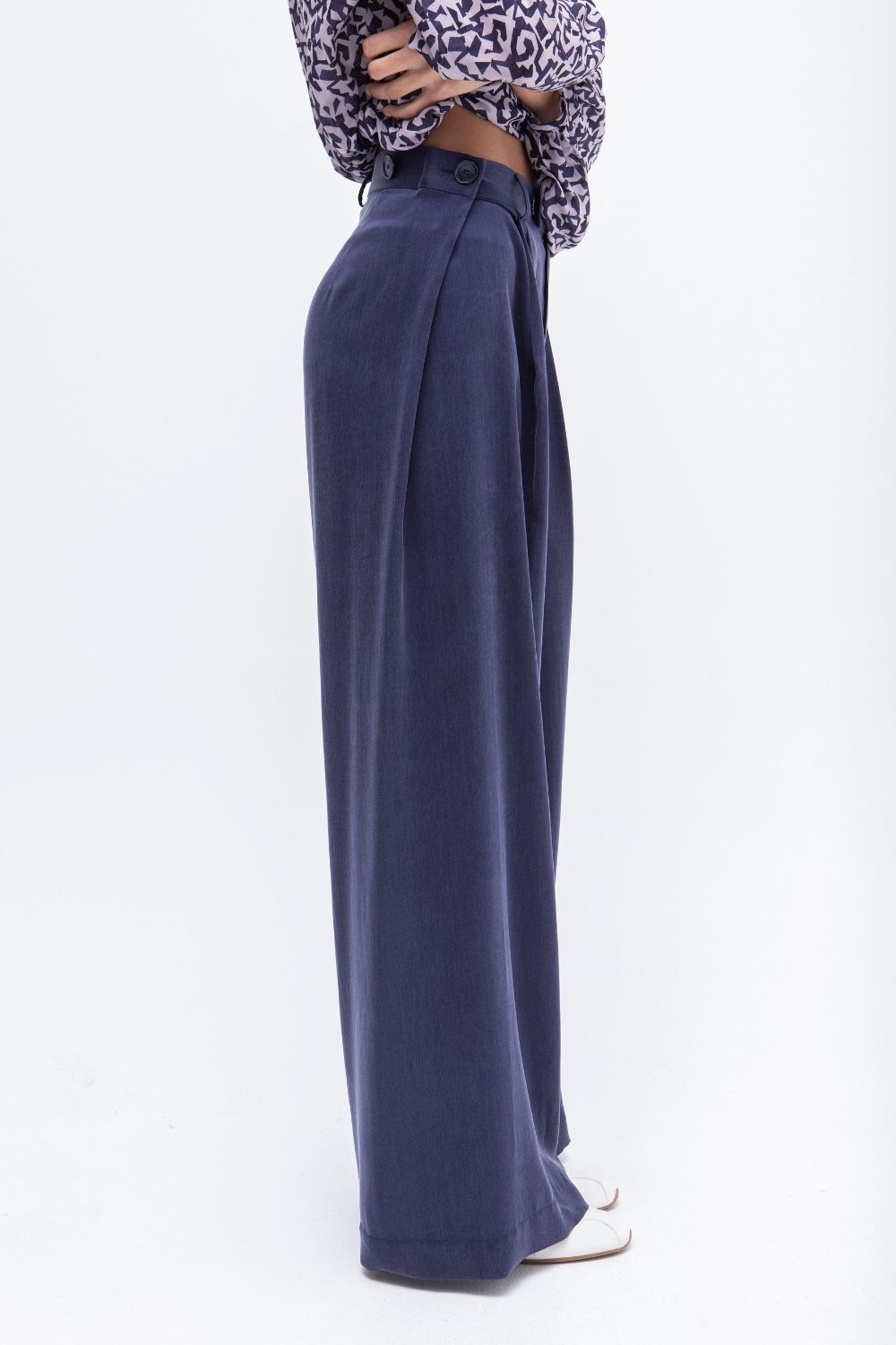 PANTALON PALAZZO CUPRO AZUL MARINO
