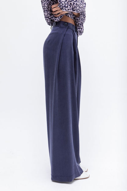 PANTALON PALAZZO CUPRO AZUL MARINO